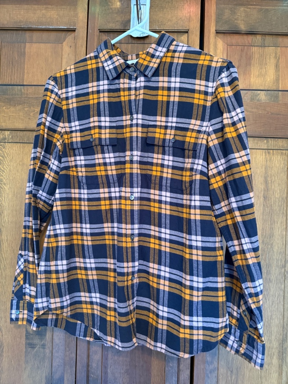 L.L. Bean Signature Navy, Mustard & Lilac Plaid Button-Down Shirt